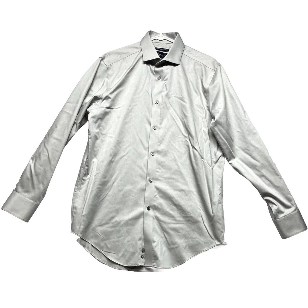 Awearness Kenneth Cole Dress Shirt Men M 15.5 Gray Performance Stretch Slim Fit